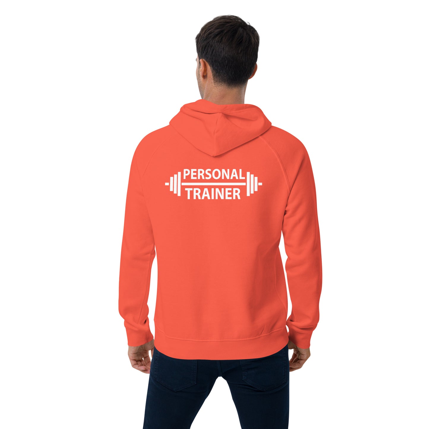 "Personal Trainer" Unisex eco raglan hoodie (back print only)